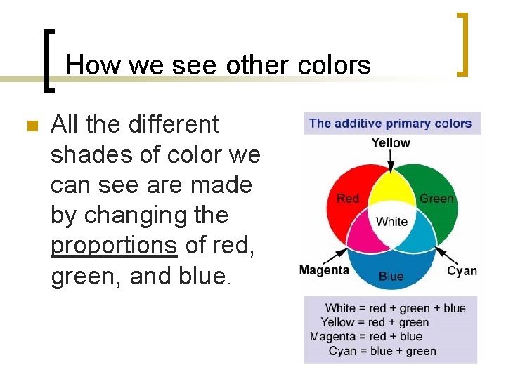 How we see other colors n All the different shades of color we can