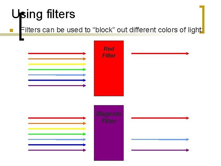 Using filters n Filters can be used to “block” out different colors of light: