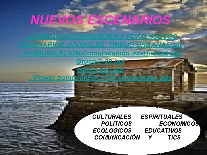 NUEVOS ESCENARIOS. . COMUNICACIÓNMEMORIAS FORO NUEVOS ESCENARIOS JUVENILES, TRIBUS URBANAS. zip. . COMUNICACIÓNComunicación-asertividad. ppt