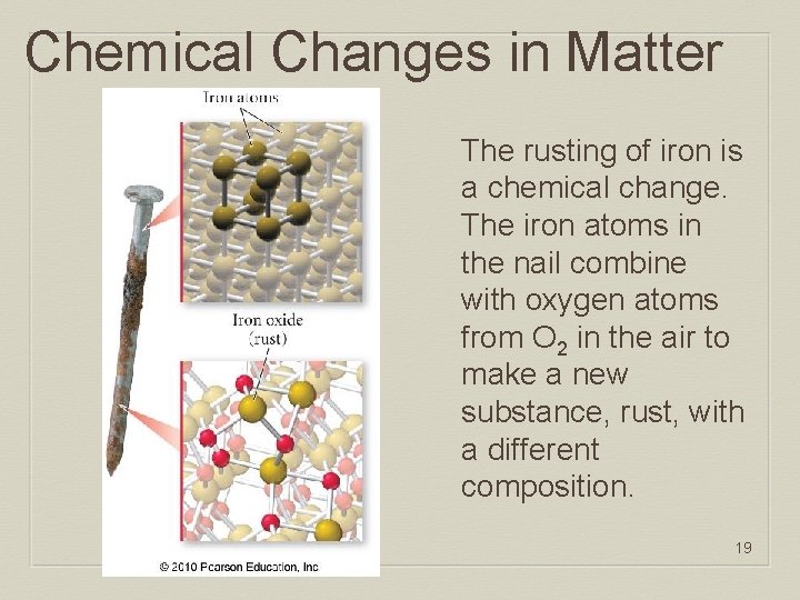 Chemical Changes in Matter The rusting of iron is a chemical change. The iron