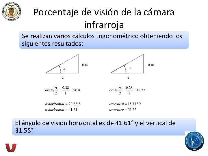 Porcentaje de visión de la cámara infrarroja Se realizan varios cálculos trigonométrico obteniendo los