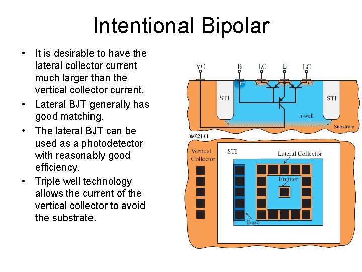 Intentional Bipolar • It is desirable to have the lateral collector current much larger