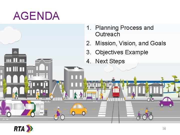 AGENDA 1. Planning Process and Outreach 2. Mission, Vision, and Goals 3. Objectives Example