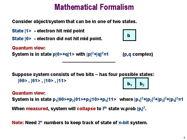 Mathematical Formalism Consider object/system that can be in one of two states. State |1>