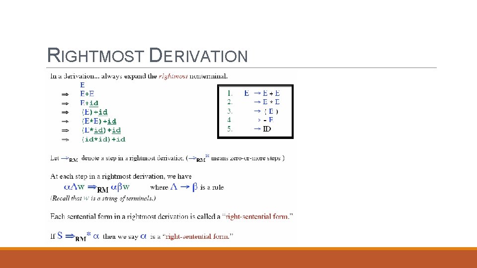 RIGHTMOST DERIVATION 