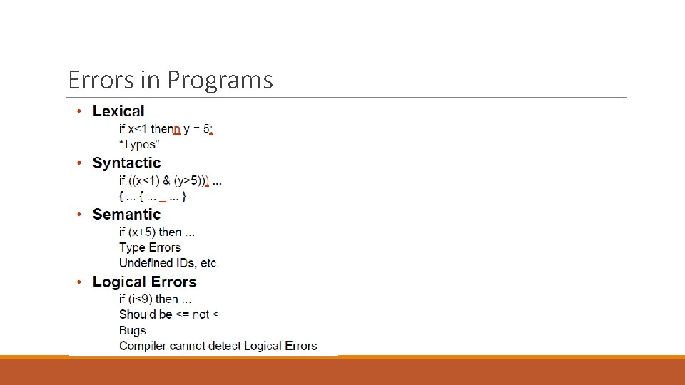 Errors in Programs 