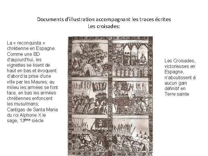 Documents d’illustration accompagnant les traces écrites Les croisades: La « reconquista » chrétienne en