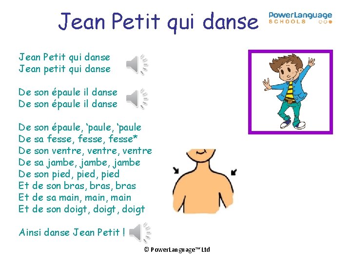 Jean Petit qui danse Jean petit qui danse De son épaule il danse De