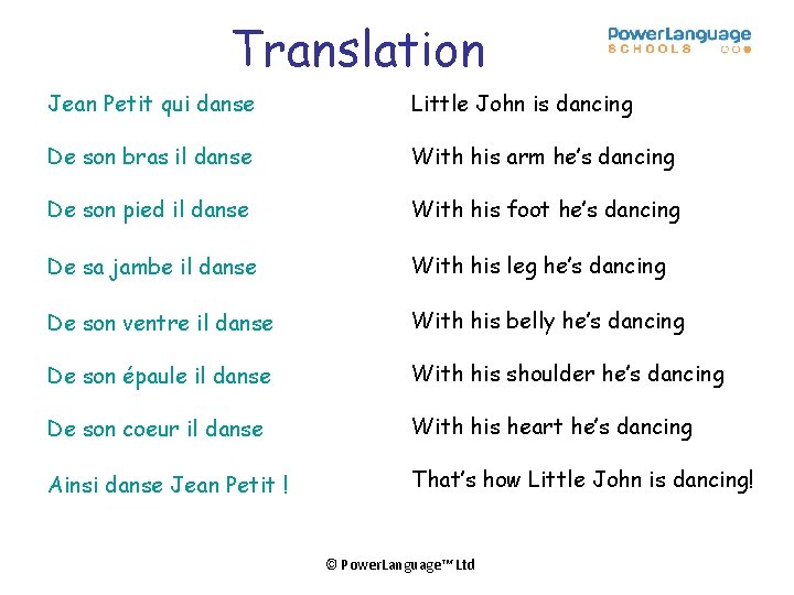 Translation Jean Petit qui danse Little John is dancing De son bras il danse