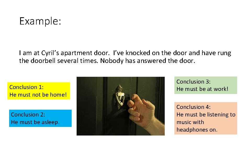 Example: I am at Cyril’s apartment door. I’ve knocked on the door and have