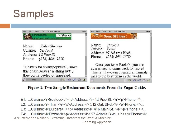 Samples Accurately and Reliably Extracting Data from the Web: A Machine Learning Approach 