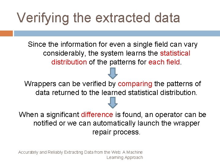 Verifying the extracted data Since the information for even a single field can vary