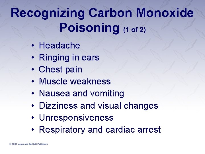 Recognizing Carbon Monoxide Poisoning (1 of 2) • • Headache Ringing in ears Chest Recognizing Carbon Monoxide Poisoning (1 of 2) • • Headache Ringing in ears Chest