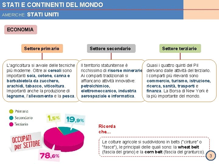 STATI E CONTINENTI DEL MONDO AMERICHE: STATI UNITI ECONOMIA Settore primario L’agricoltura si avvale