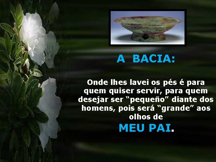 A BACIA: Onde lhes lavei os pés é para quem quiser servir, para quem