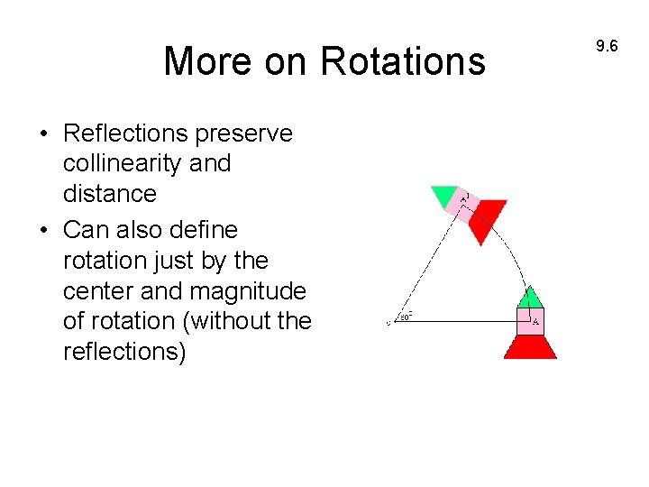 More on Rotations • Reflections preserve collinearity and distance • Can also define rotation