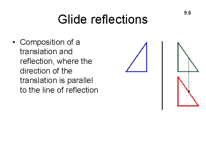 Glide reflections • Composition of a translation and reflection, where the direction of the