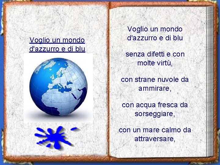 Voglio un mondo d'azzurro e di blu senza difetti e con molte virtù, con