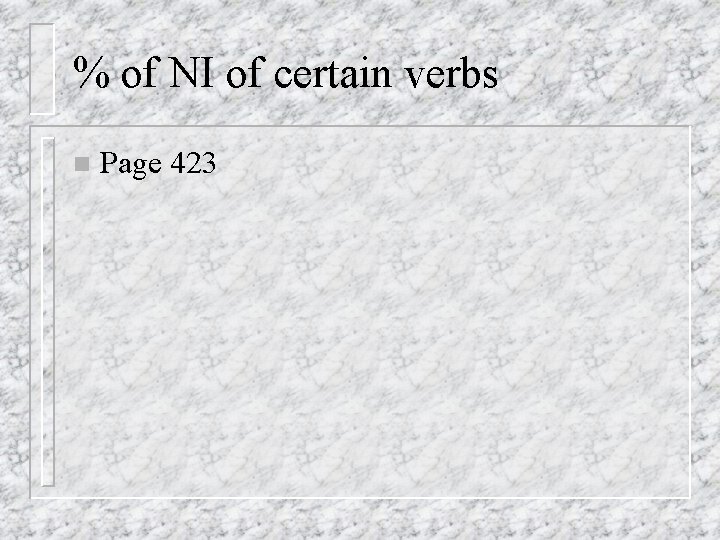 % of NI of certain verbs n Page 423 