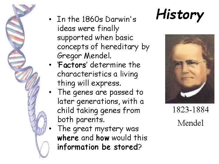  • In the 1860 s Darwin's ideas were finally supported when basic concepts