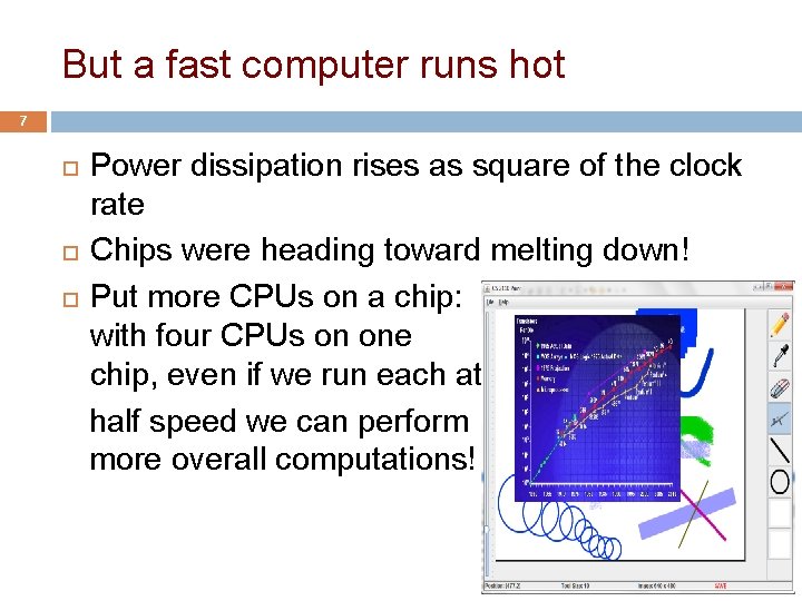 But a fast computer runs hot 7 Power dissipation rises as square of the