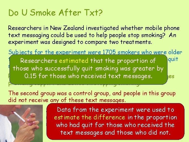 Do U Smoke After Txt? Researchers in New Zealand investigated whether mobile phone text