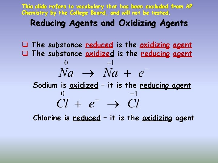 This slide refers to vocabulary that has been excluded from AP Chemistry by the