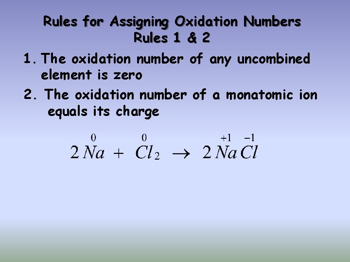 Rules for Assigning Oxidation Numbers Rules 1 & 2 1. The oxidation number of