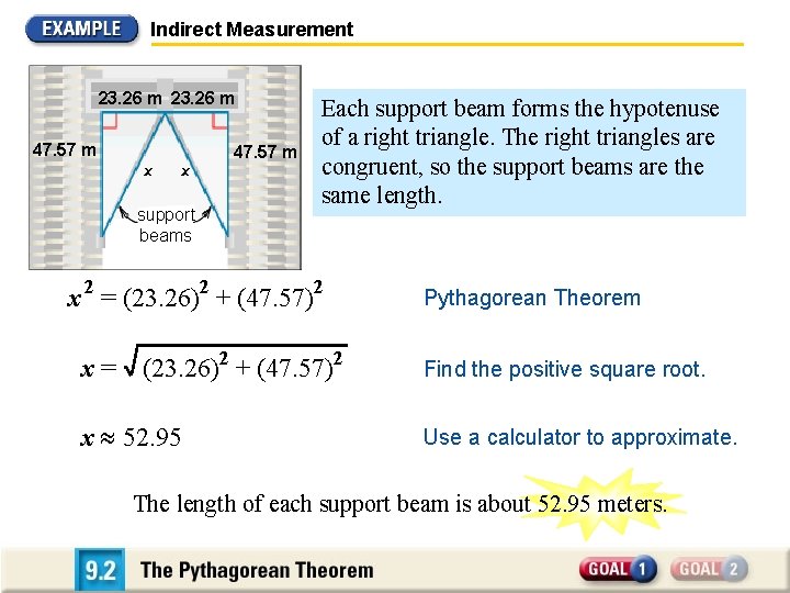 Indirect Measurement 23. 26 m 47. 57 m x x support beams Each support Indirect Measurement 23. 26 m 47. 57 m x x support beams Each support