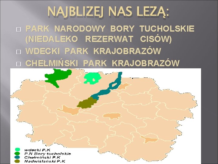 NAJBLIŻEJ NAS LEŻĄ: � � � PARK NARODOWY BORY TUCHOLSKIE (NIEDALEKO REZERWAT CISÓW) WDECKI