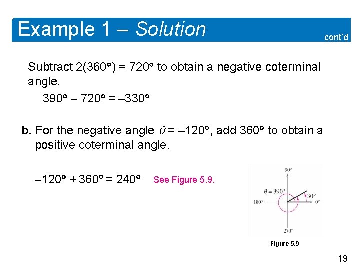 Example 1 – Solution cont’d Subtract 2(360 ) = 720 to obtain a negative
