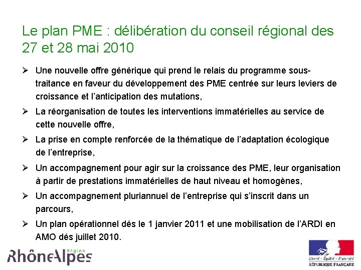 Le plan PME : délibération du conseil régional des 27 et 28 mai 2010