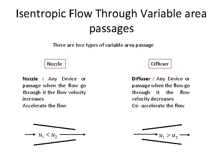 Isentropic Flow Through Variable area passages There are two types of variable area passage