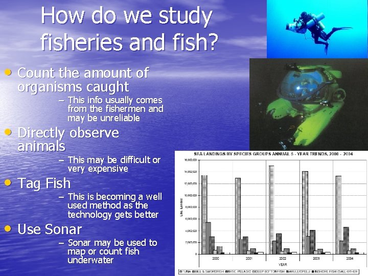 How do we study fisheries and fish? • Count the amount of organisms caught