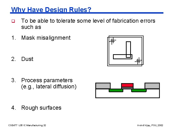 Why Have Design Rules? q To be able to tolerate some level of fabrication