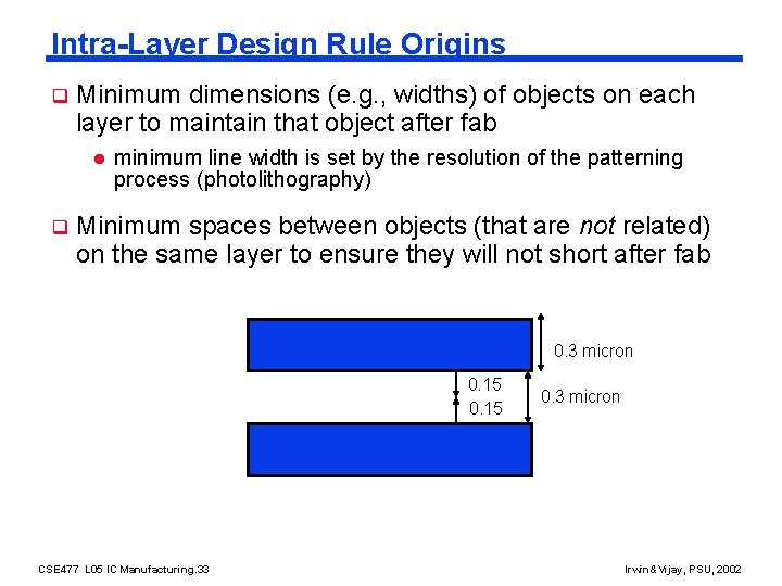 Intra-Layer Design Rule Origins q Minimum dimensions (e. g. , widths) of objects on