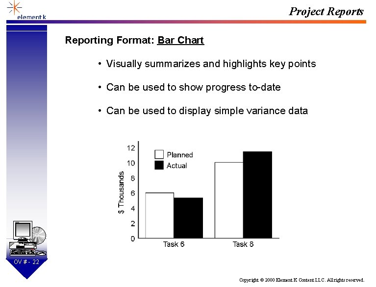 Project Reports Reporting Format: Bar Chart • Visually summarizes and highlights key points •