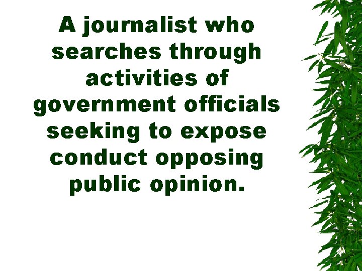 A journalist who searches through activities of government officials seeking to expose conduct opposing A journalist who searches through activities of government officials seeking to expose conduct opposing