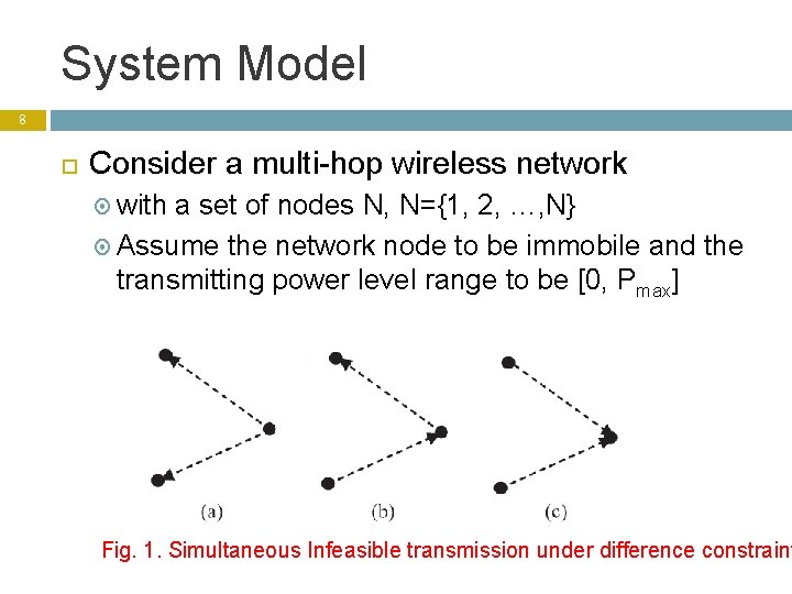 System Model 8 Consider a multi-hop wireless network with a set of nodes N,