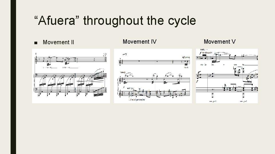 “Afuera” throughout the cycle ■ Movement II Movement IV Movement V 