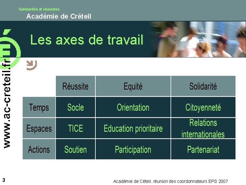 Solidarités et réussites Académie de Créteil Les axes de travail 3 Académie de Céteil.