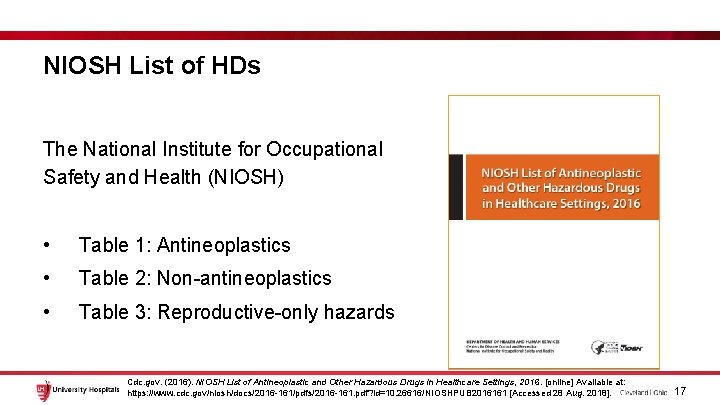 NIOSH List of HDs The National Institute for Occupational Safety and Health (NIOSH) •