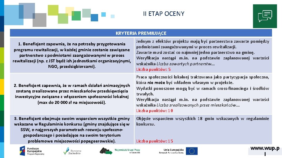 II ETAP OCENY KRYTERIA PREMIUJĄCE 1. Beneficjent zapewnia, że na potrzeby przygotowania programu rewitalizacji,