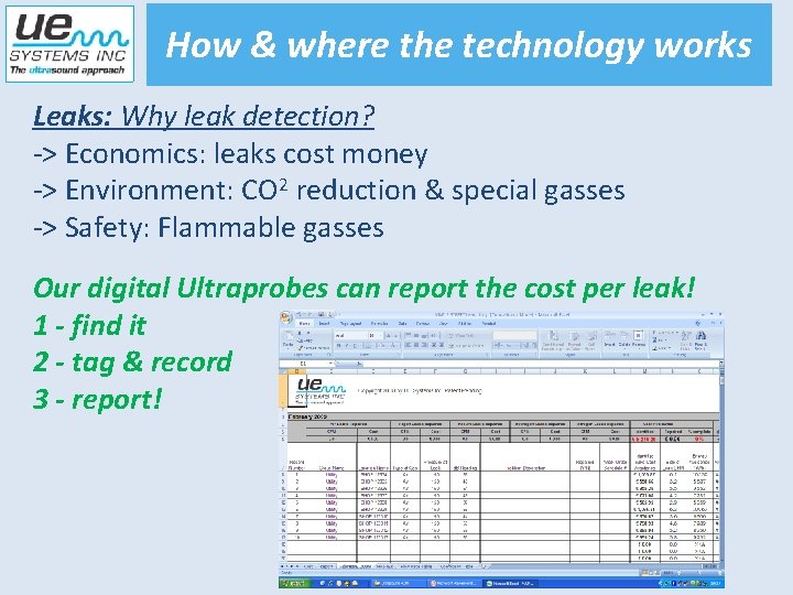 How & where the technology works Leaks: Why leak detection? -> Economics: leaks cost
