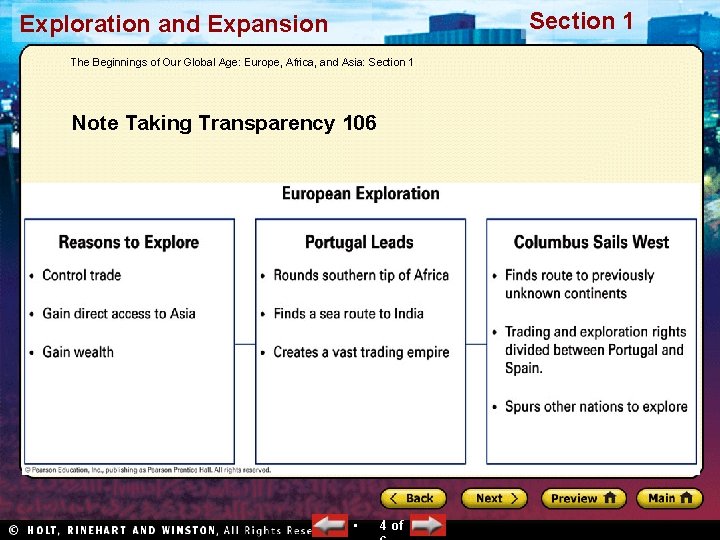 Section 1 Exploration and Expansion The Beginnings of Our Global Age: Europe, Africa, and