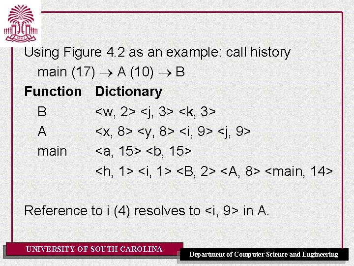Using Figure 4. 2 as an example: call history main (17) A (10) B
