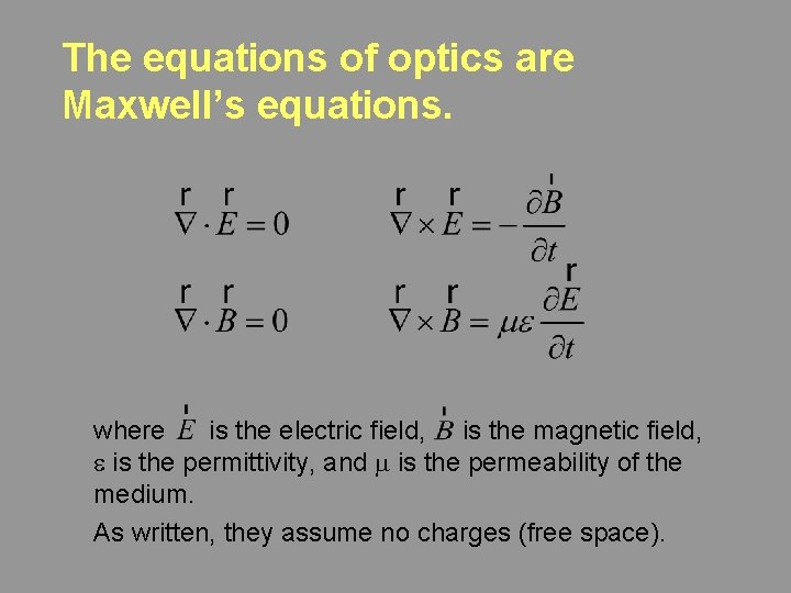 The equations of optics are Maxwell’s equations. where is the electric field, is the