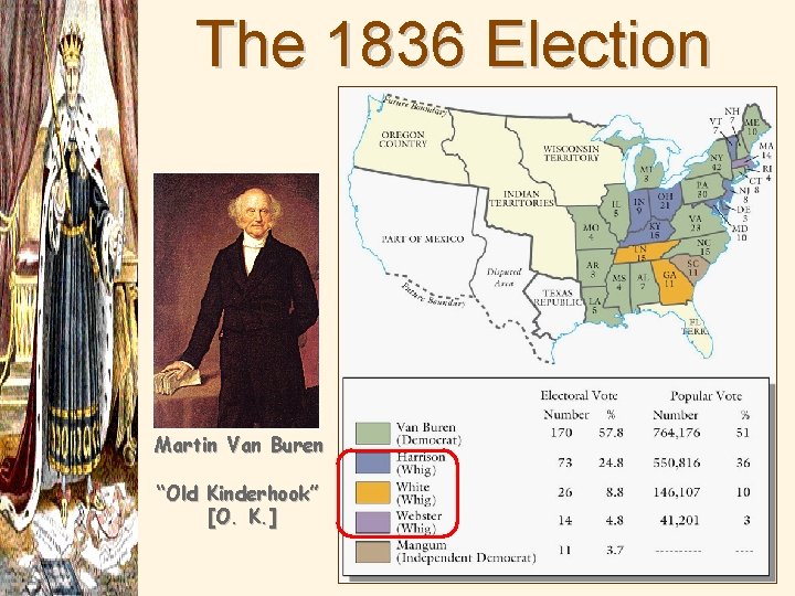 The 1836 Election Results Martin Van Buren “Old Kinderhook” [O. K. ] 