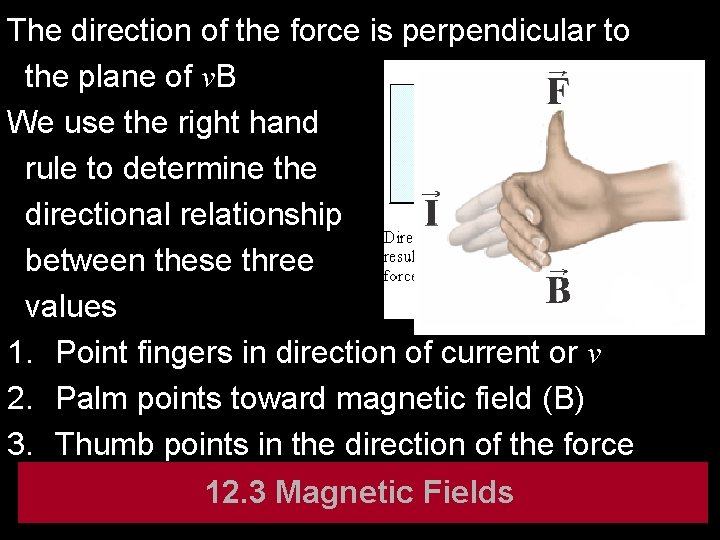 The direction of the force is perpendicular to the plane of v. B We