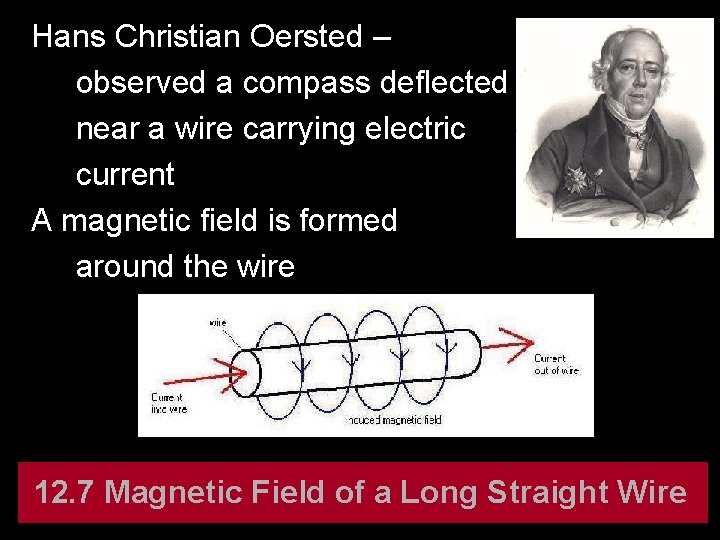 Hans Christian Oersted – observed a compass deflected near a wire carrying electric current